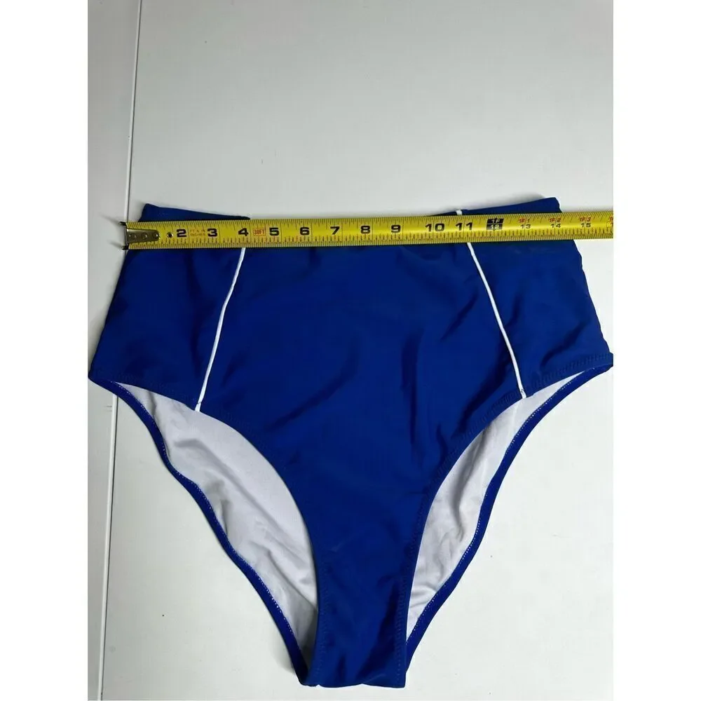 CUPSHE Size XL Swim Bottom Bikini Swimsuit Hi-Rise Royal Blue Retro Look